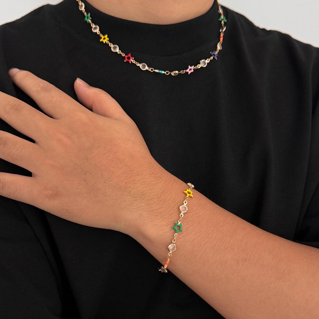 Hip-Hop Niche Colorful Pentagram Crystal Necklace for Men High-End Niche Collarbone Chain Men's Jewelry