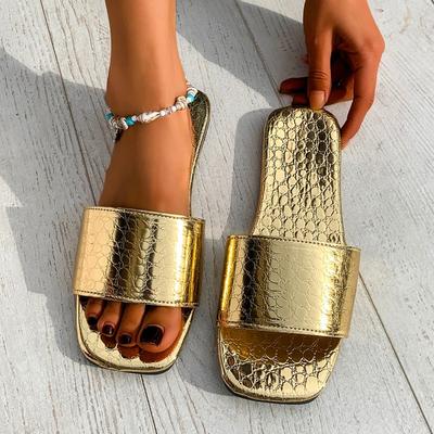 Модные женские модные сандалии на плоской подошве Летние новые с квадратным носком Открытый носок Мягкая подошва Противоскользящие Износостойкие шлепанцы