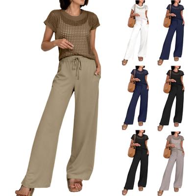 Женский летний наряд - комплект брюк с коротким рукавом и завязками