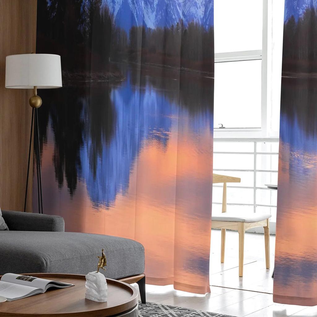 Sunset Park Lake Mountain Tulle Curtains for Bedroom Hall Living Room Decor Chiffon Curtain for Balcony Kitchen Home Drapes
