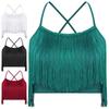 Women Latin Dance Top Sleeveless Spaghetti Straps Cross Back Tassels Crop Cha Cha Practice Stage Performance Wear