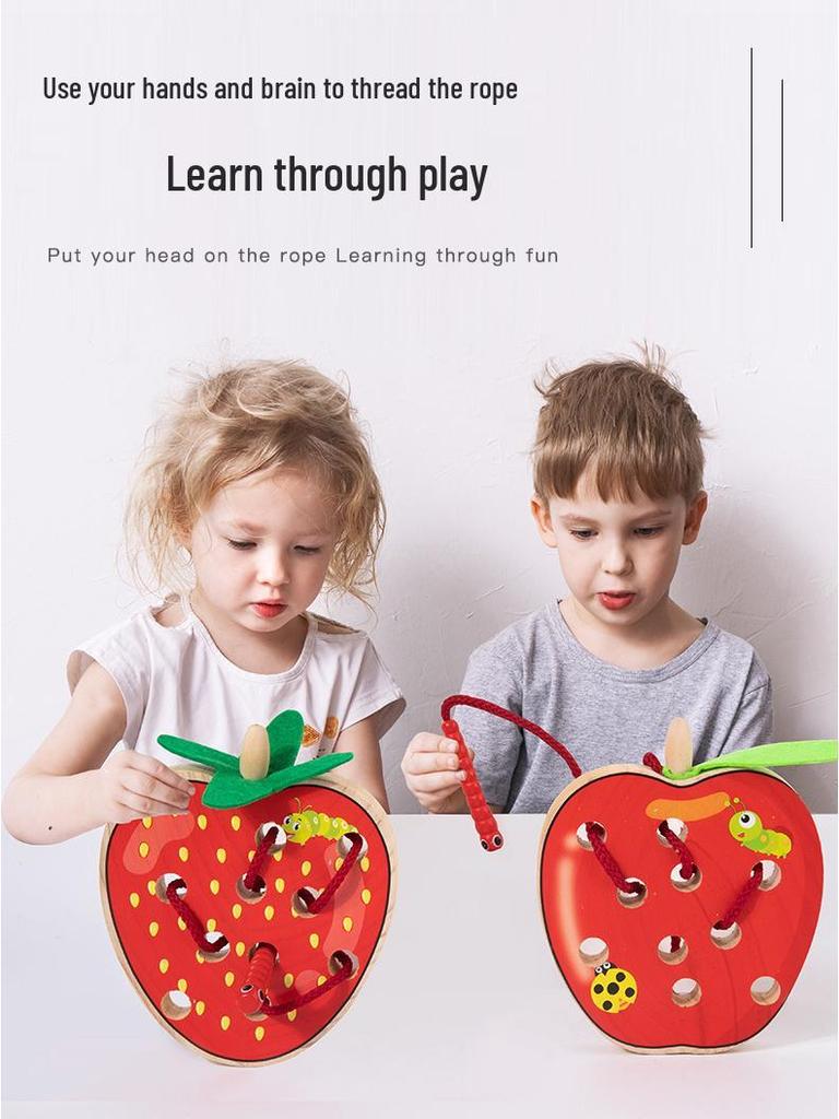Деревянная игра-шнуровка «Фрукты»: Пазл Монтессори «Червячок и яблоко» для детей