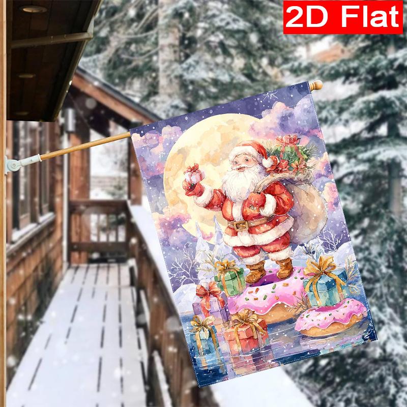 2D Flat, 2D Flat Christmas Donuts_ Swimming Rings_ Casual Santa Claus_ Garden Flag_1-28x40 Inch Outdoor Garden Flag Double-sided Home Decoration Court
