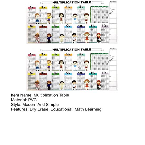 Dry Erase Color Multiplication Table for Kids Reusable Dry Erase Multiplication Chart Math Board for Walls Doors Chalkboards
