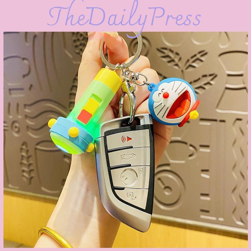 Adorable Doraemon Flashlight Keychain Whimsical Cartoon Car Bag Accessory Gift