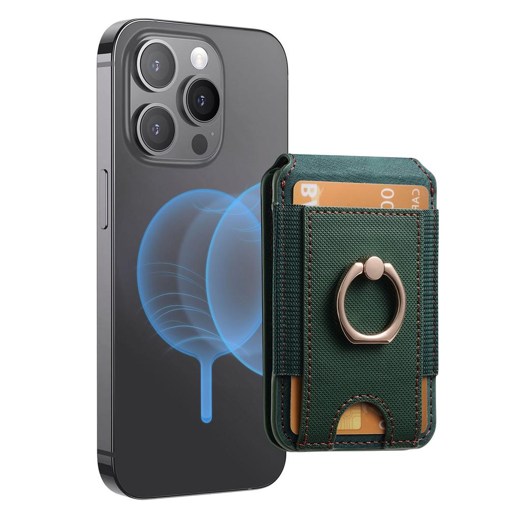 Ring Grip Strong Magnet PU Leather RFID Blocking Magnetic Card Holder Wallet for Iphone 17 16 15 14 13 12 Series Phone Wallets
