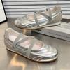 Spring and Summer 2025 New Silver One-word Strap Mary Jane Shoes Women's Round Head Light Mouth Soft Sole Small Leather Shoes Flat Sole Single