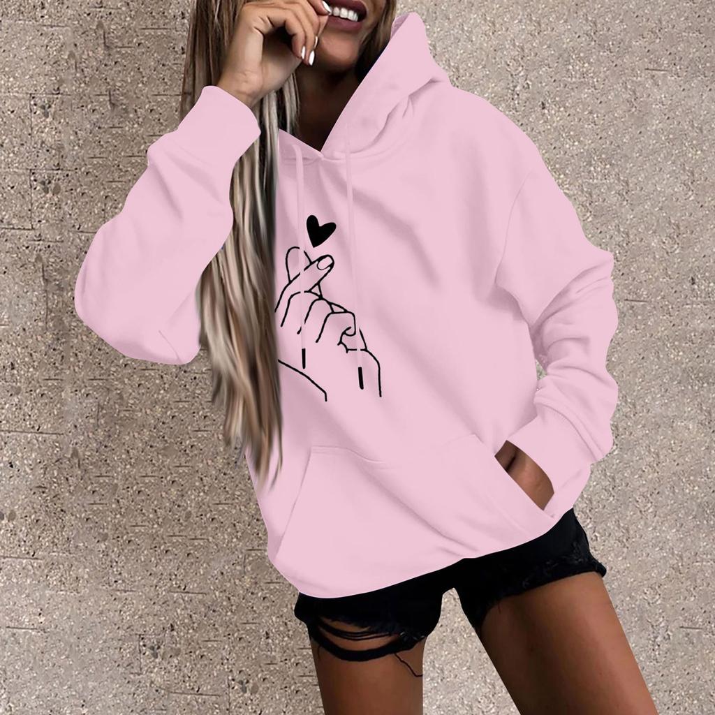 Women's Fashion Casual Fun Print Hooded Sweatshirt Loose Sports Tops Pullover