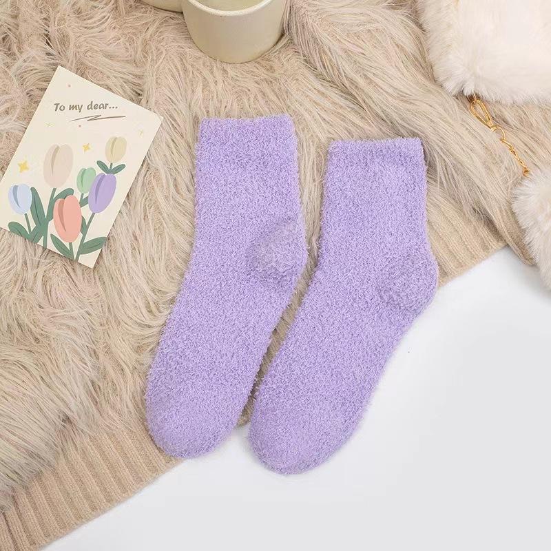 Носки ярких цветов, теплые носки, плюшевые носки, женские носки до середины икры из кораллового флиса, женские носки