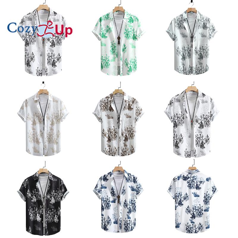 Гавайская рубашка с бамбуковым узором, мужская повседневная рубашка с короткими рукавами и принтом по всей длине для летнего пляжного курорта