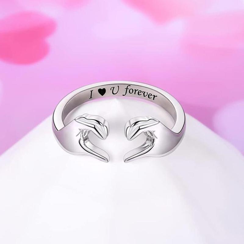 Huitan Special Hand Gesture Heart Opening Ring for Women Party Finger Accessories Romantic Metal Jewelry for Lady Wedding GiftGood product