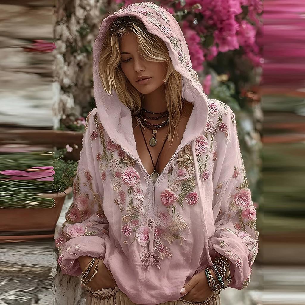 Женский модный худи с длинными рукавами, винтажным цветочным принтом, повседневный свитшот