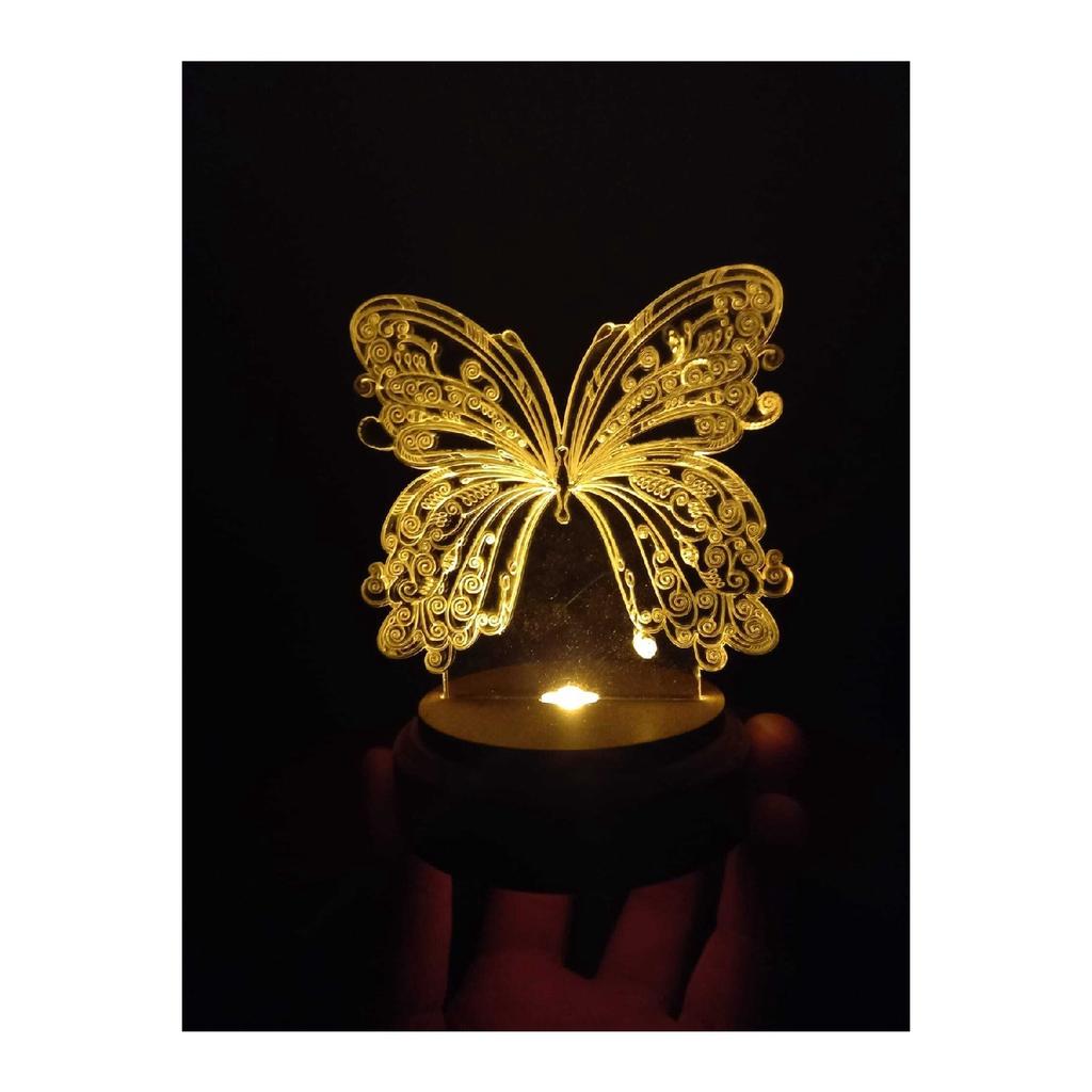 Подарочная настольная лампа с бабочкой из плексигласа на 3d деревянной основе