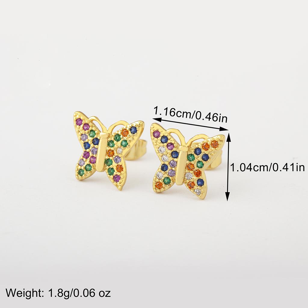 Nidin Hot Sale Rainbow Butterfly Shape Stud Earrings For Women Female Copper Inlaid Colorful Zircon Fashion Cute Ear Jewelry