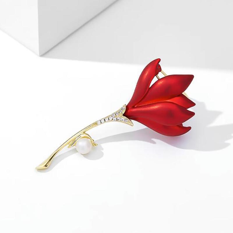 Exaggerated Atmospheric Pearl Bouquet Corsage Personality Trendy Red Flower Brooch For Women Jewelry Gift