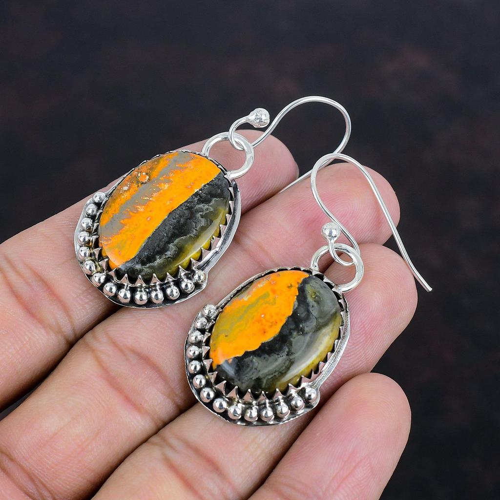 Серьги из яшмы шмеля, настоящие драгоценные камни, свадебные украшения, серьги из стерлингового серебра 925 пробы, серьги ручной работы, достойный подарок для нее