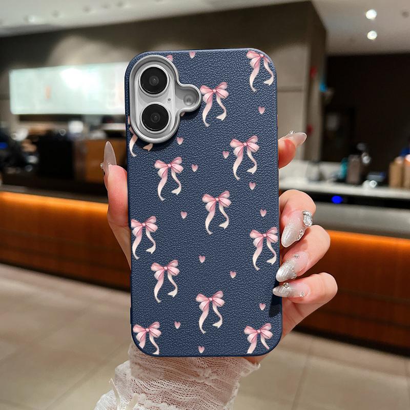 Розовый чехол с бантом для iPhone 16 Pro 15 14 Plus 13 12 Pro Max 11, противоударный кожаный текстурный мягкий тонкий матовый чехол из ТПУ