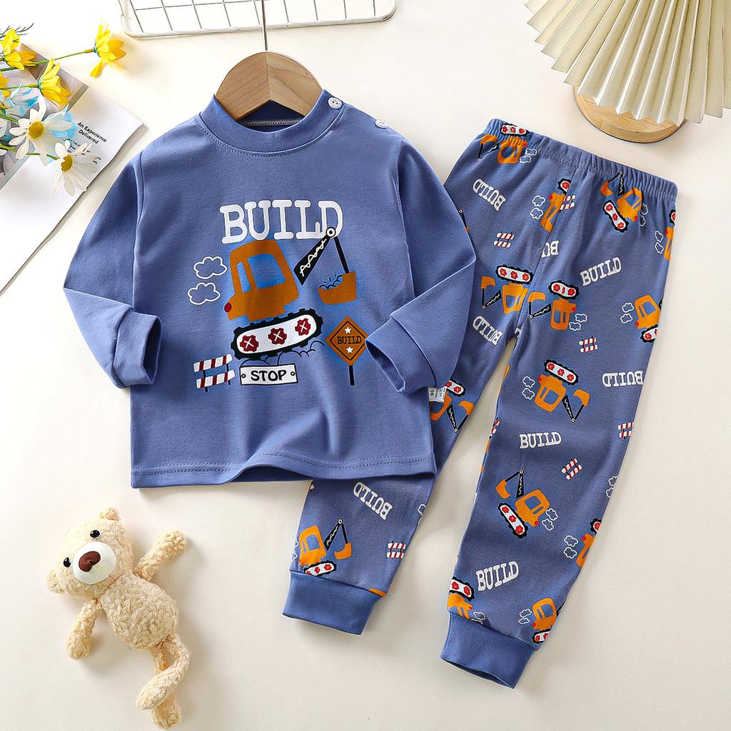 Winter Kids Long Sleeve O Neck T Shirt Pants Set Casual Baggy 2pcs Suit Cotton Cartoon Printes Outfit
