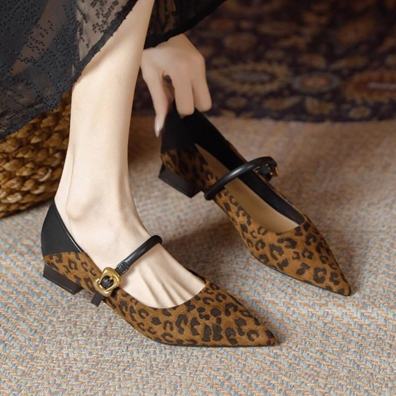 Fashion Leopard Women Heeled Shoes Elegant Pointed Toe Chunky Shoes 2025 Designer New Fashion Loafers Dress Party Pumps Zapatillas Mujer