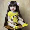 BZDOLL 55 см 22 дюйма Реалистичная кукла-реборн для девочки Полный винил Длинные каштановые волосы Принцесса Малышка Бебе Рождественский подарок