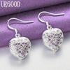 925 Sterling Silver White Purple AAA Zircon Heart Dropped Earrings Jewelry