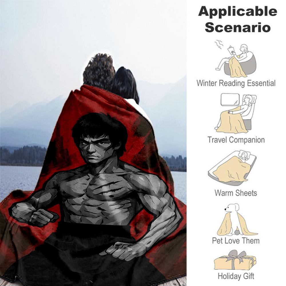 1PC Martial_Artist Bruce_Lee Outdoor Blanket Lightweight Flannel, Soft & Warm, All-Season Use for Sofa, Outdoor, Camping, Living Room, Office07