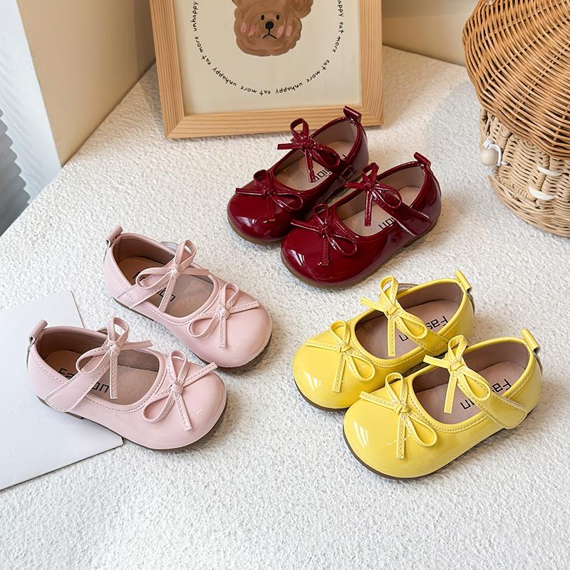 Girls Flats Soild Color Round Toes Kids Dance Performance Shoes Double Bows New Girls Leather Shoes Soft Sole Sweet