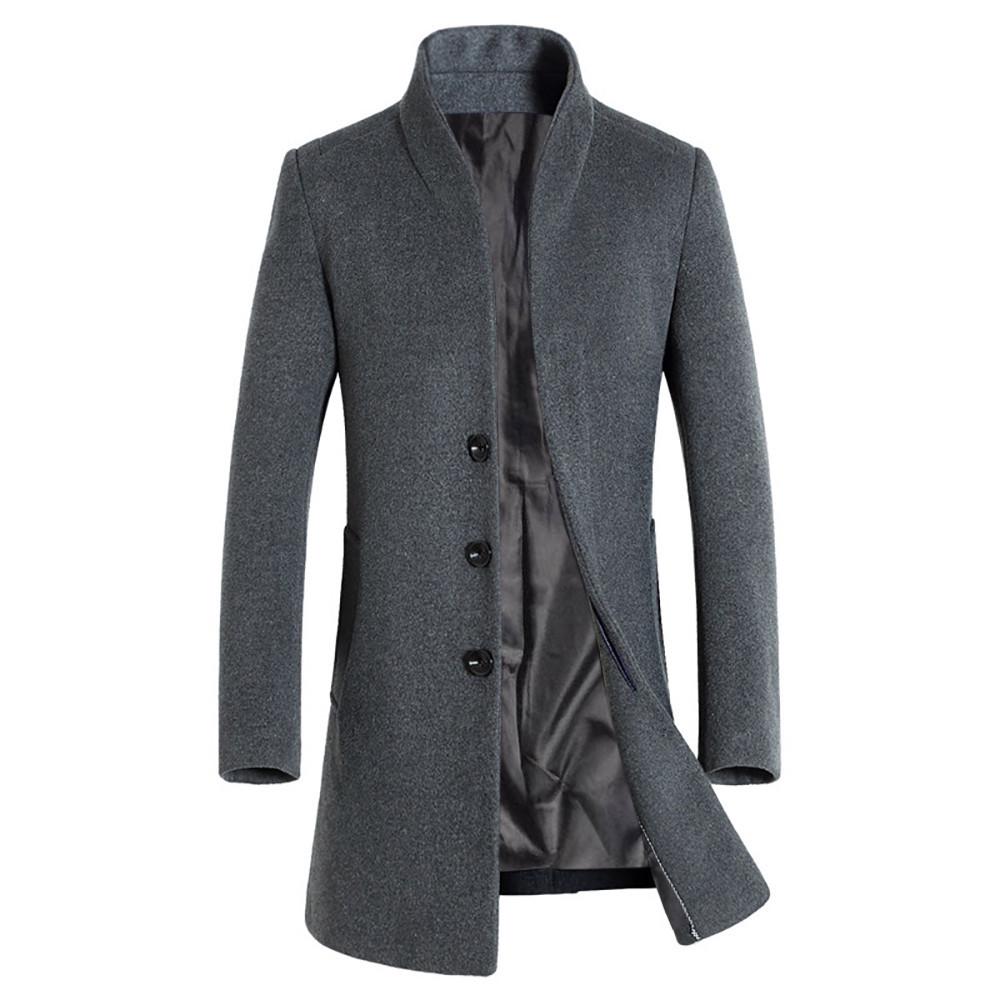 Men's Jacket Warm Winter Trench Long Outwear Button Smart Overcoat Coats