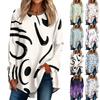 Women's Casual Plus Size Long Sleeved Round Neck Printed T-shirt Top Pullover