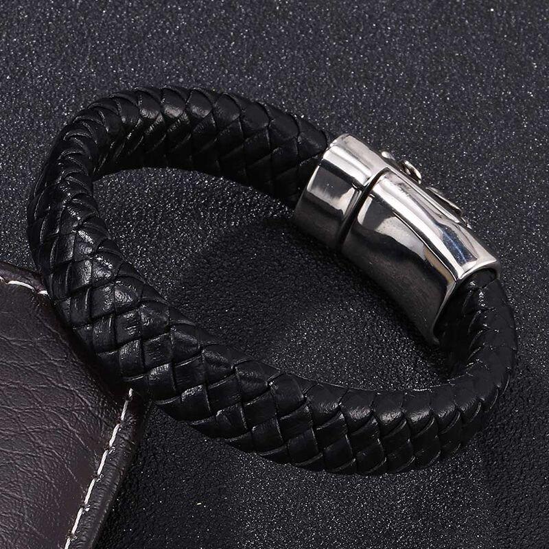 Fashion Men Jewelry Black Leather Bracelet Charm Dragon Head Stainless Steel Buckle Bracelet Male Punk Jewelry
