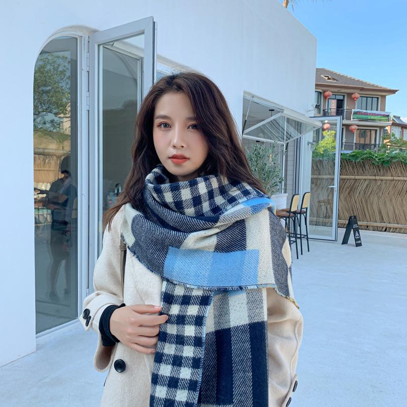 Imitation Cashmere Scarf, Women's Autumn and Winter Fashion Double-sided Plaid Scarf, Student Thickened Warm Shawl, Gift Scarf