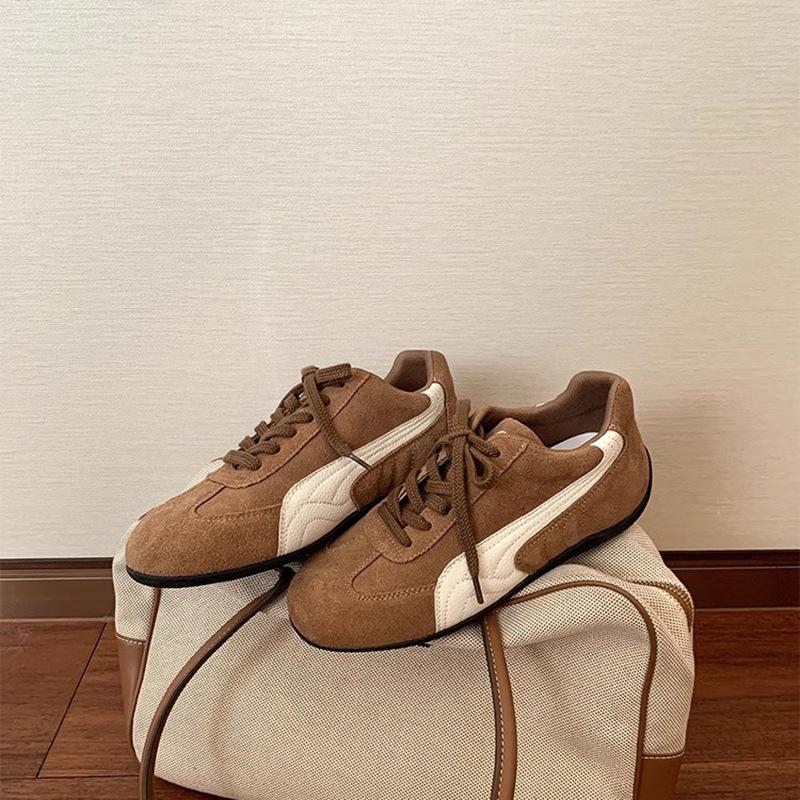 Cowhide Version~ Su Yinyin Has the Same Korean Version of Retro Lace-up Leather Low-top Casual Moral Training Shoes Women's Racing Sports Shoes