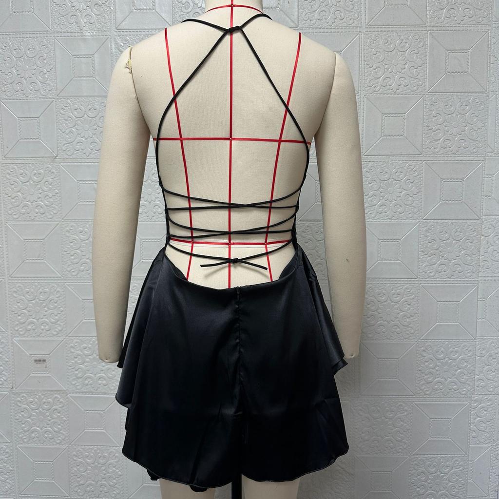 Летнее женское платье Короткие сексуальные тонкие тонкие платья с открытой спиной и бретельками на шее