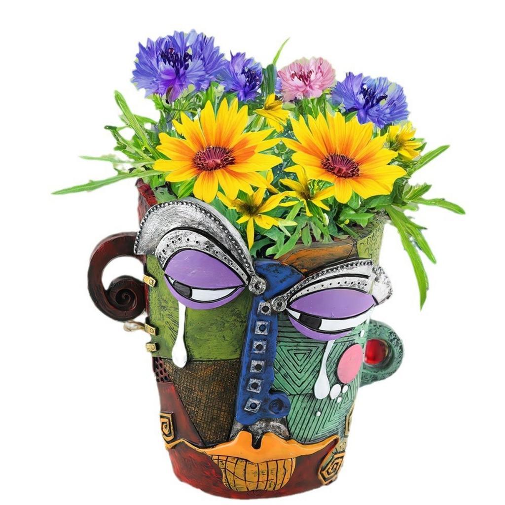 Unique Picasso-Inspired Abstract Face Flower Pot | Head Planter with Drainage Hole | Vibrant Colors & Quirky Art Decor (Tears)