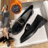 Women's 2025 British Style Black Leather Loafers: Autumn Flat-Toe Work Shoes