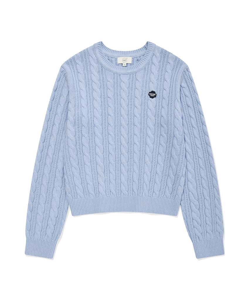 COVERNAT WOMAN Clover Heart Cable Knit Light Blue