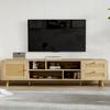 TV Cabinet Premium 160cm Wood-Colored Rattan for 70-Inch TV-Cable Management 2 Drawers Entertainment Center 1 Door Cabinet Base Living Room