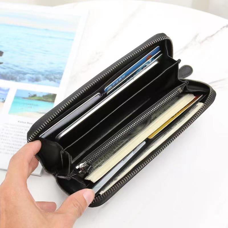 Кожаный плетеный длинный кошелек с несколькими отделениями, простая деловая сумка на молнии, горизонтальный большой кошелек для банкнот