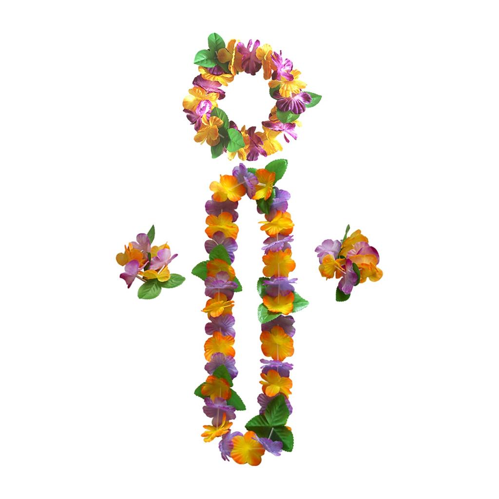 Party Hawaiian Garland 12-color Petal Necklace, Bracelet, Four-piece Set, Holiday Event Dress-up Accessories