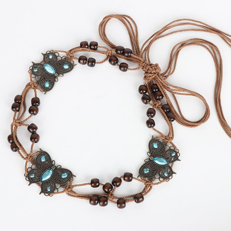 Пояс ручной работы в богемном стиле с бирюзовым плетением - Винтажная этническая поясная цепочка