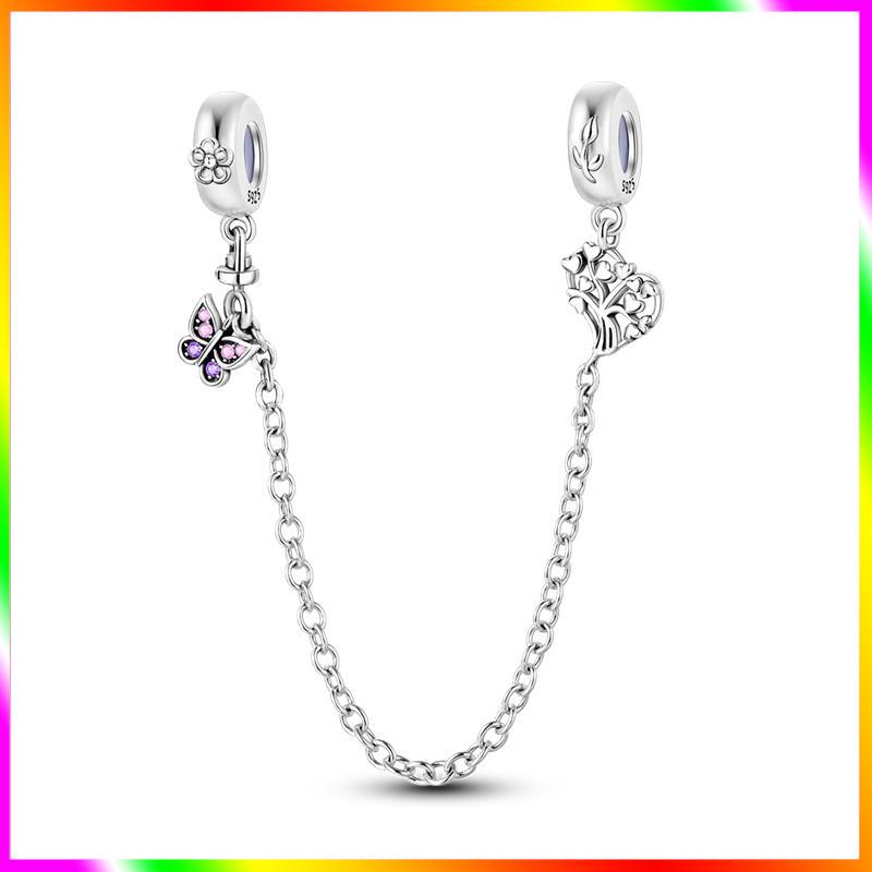 Новинка Шарм-бусина с цепочкой безопасности Звезда Луна Демонический глаз Подходит для оригинального браслета-шарма из стерлингового серебра 925 пробы Женские изысканные украшения