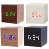 Wooden Square Digital Alarm LED USB Desk Voice Clock Table Control