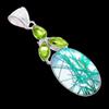 Green Rutile Quartz, Peridot 925 Sterling Silver Jewelry Pendant 2.6"  AH-3282