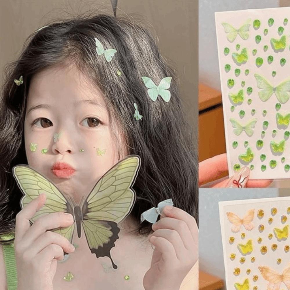 Self-adhesive Rhinestone Face Stickers Resin Butterfly Decals Butterfly Face Stickers  Children's