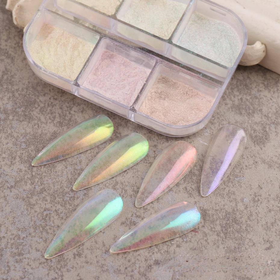 Зеркальный блестящий порошок для ногтей Aurora, пигмент для пыли, хромированный переливающийся голографический дизайн ногтей, украшения для маникюра