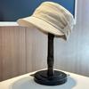 Retro pleated bow flat top hat women's autumn and winter face small soft brim equestrian hat fashion versatile navy hat