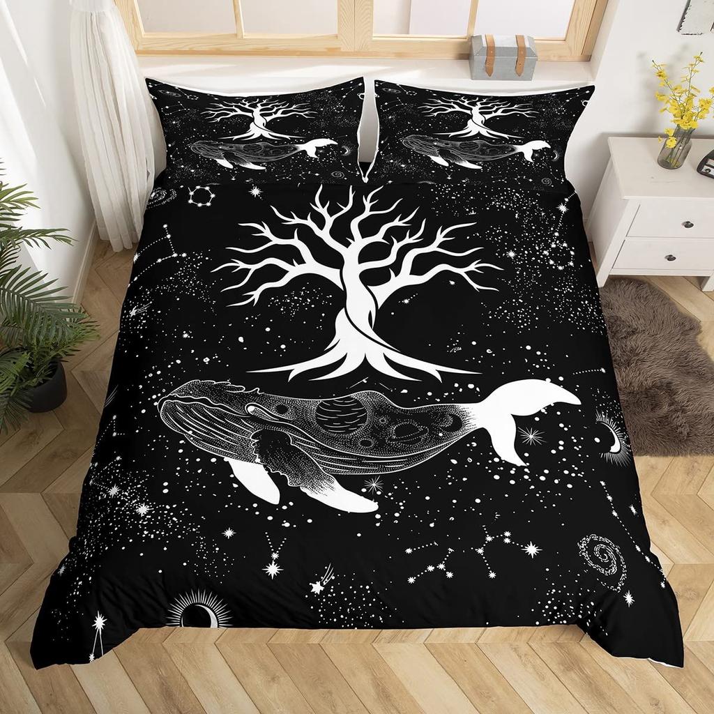 Комплект пододеяльника Queen с грибами, Комплекты постельного белья «Золотая луна и звезды», Психоделическая картина маслом «Мотылек», Планета, Листья, Цветок, Пододеяльник