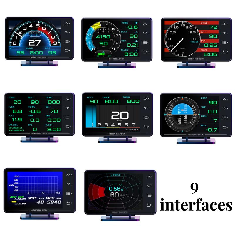 XS Car OBD2 Gauge Auto Speedometer Touch Button GPS HUD Head Up Display LCD Meter with Alarm Functions