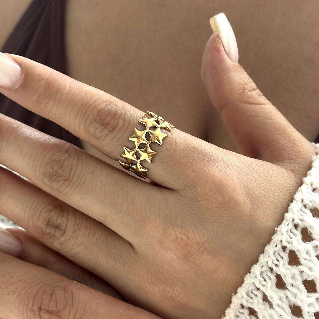 316L Stainless Steel Ocean Starfish Open Ring for Women Fashion Star Flower Irregular Geometric Ring Adjustable Finger Jewelry