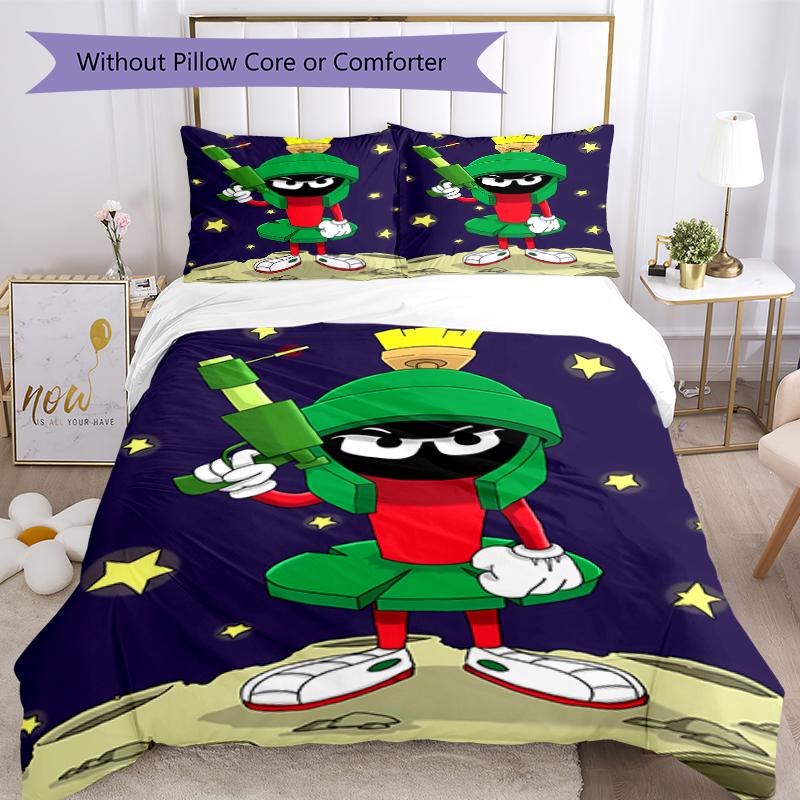 3pcs Marvin the Martian pattern bedding set duvet cover set includes duvet cover &pillowcases, perfect all season bedroom decoration & gift
